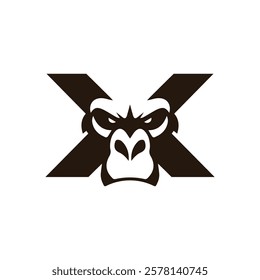 Creative Minimalist Letter X Gorilla Head Logo Design Silhouette Vector Illustration