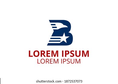 kreative minimalistische Linie Initiallogo Typ Buchstaben b Design Idee Illustration mit Adler und Stern darauf. modernes, sauberes Design für jedes professionelle Unternehmen.