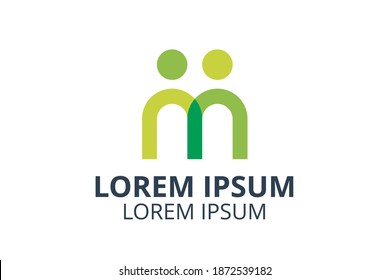 creative minimalist line initial logo type letter m design shape like group people idea illustration with modern clean style for any professional business company.