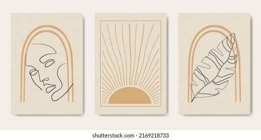 Creative minimalist linear abstract art poster set