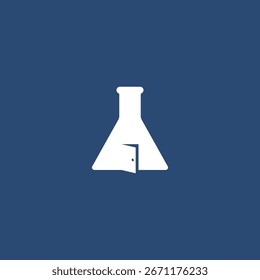 Logotipo minimalista creativo que combina un frasco de laboratorio y el icono de la puerta, conveniente para la ciencia, la investigación.