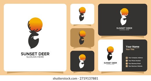 Design logotipo minimalista criativo com uma silhueta cabeça de veado combinado com um sol laranja vibrante aninhado entre suas galhadas. Este elegante emblema "Sunset Deer" representa a paz, a natureza e a natureza selvagem, tornando-o perfeito para clubes de caça, roupas ao ar livre, preservativos florestais e marcas de ecoturismo. Inclui uma apresentação de modelo de cartão de visita profissional para mostrar a identidade da marca em vários formatos coloridos