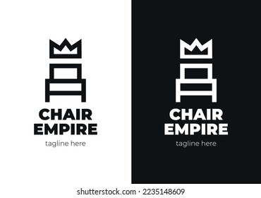 Creative minimalist logo in the form of a chair with a crown