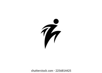 Plantilla de diseño del logotipo del icono de salto de hombre creativo y minimalista sobre fondo blanco