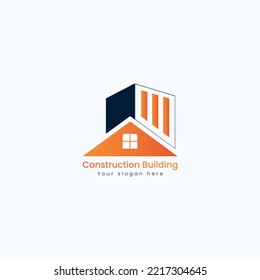 Creative minimalist modern construction building logo design with vector templete