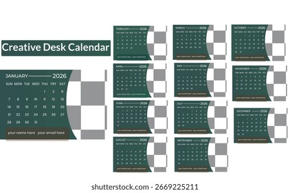Diseño elegante moderno minimalista creativo del calendario del escritorio