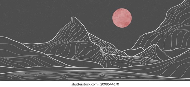 creative minimalist modern line art print. Abstract contemporary aesthetic backgrounds landscapes. with Mountain, desert, sea, skyline, wave. vector illustrations
