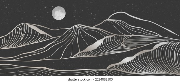 Creative minimalist modern line art print. Abstract ocean wave and mountain contemporary aesthetic backgrounds landscapes. black and white. vector illustrations