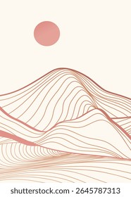 Creative minimalist modern line art print. Abstract mountain contemporary aesthetic backgrounds landscapes. with mountain, forest, sea, skyline, wave