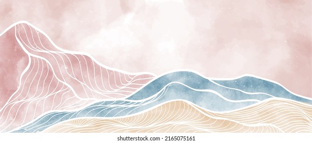 Pintura moderna creativa y minimalista e impresión de arte en línea. Resumen de la ola oceánica y paisajes estéticos contemporáneos de montaña. con el mar, el horizonte, la ola. ilustraciones vectoriales