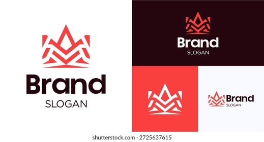 Creative minimalistische monogram Krone, Logo-Symbol-Design, Vektorgrafik oder modernes Luxus-Symbol anfängliches Alphabet Buchstaben-Zeichen mit roter geometrischer Linie Stil für Marke Identität Geschäft