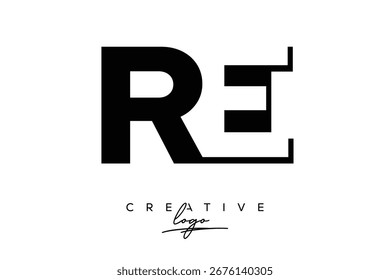 RE Creative Minimalist Negative Space Latter Logo with Modern Monogram for Branding and Business Lettermark Logo with Initial Letters Logo Design for Branding.