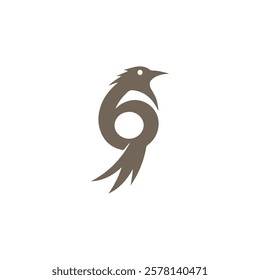 Creative Minimalist Number Six Bird Logo Design Silhouette Vector Illustration