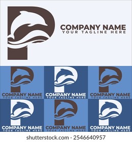 Creative Minimalist P Letter Fish Logo with colorful Icon Vector Design Illustration.
