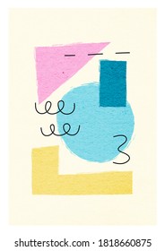 Creative minimalist poster or card with abstract primitive shapes. Geometric contemporary collage illustration. Suitable for brochures, wall decoration, postcards, newsletter, flayers, covers