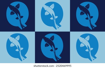 Creative minimalist Q Icon Fish Logo with colorful Icon Vector Design Illustration.