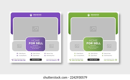 Modèle de création minimaliste immobilier moderne vente de maison sociale médias sociaux modèle de postconception de poste. Modèle d'image vectorielle élégante vente de maison de promotion de bannière web carrée.