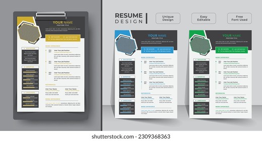 Creative and minimalist resume or cv template design with business jobs