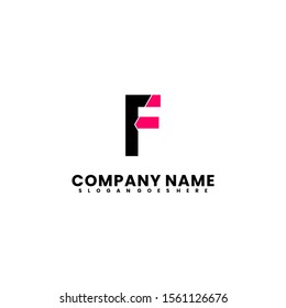creative minimalist simple F logotype design concept in black and neon red design concept.