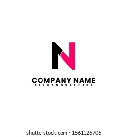 creative minimalist simple N logotype design concept in black and neon red design concept.