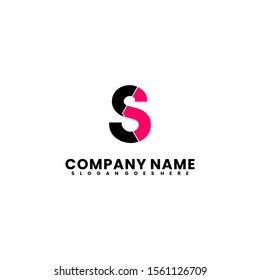 creative minimalist simple S logotype design concept in black and neon red design concept.