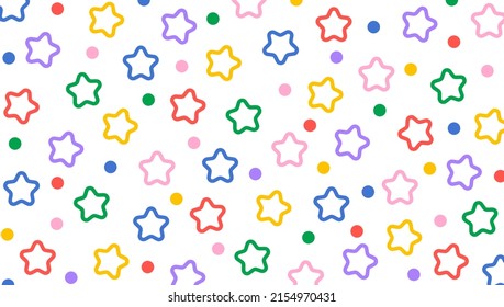 Creative minimalist style art background with bright cute stars and drop. Fun colorful doodle seamless pattern. Simple childish backdrop. Abstract random colorful figures.