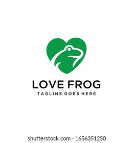 Creative Minimalist stylized cartoon frog with love sign logo template