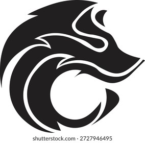 Logotipo estilizado creativo y minimalista de la cabeza del lobo o del zorro. Esta Ilustración vectorial presenta líneas limpias y amplias que forman una silueta circular. Perfecto para juegos, startups tecnológicas, marcas al aire libre o identidades corporativas modernas. Gráficos de Vector de alta calidad para una marca versátil.