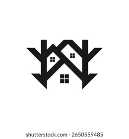Creative minimalist tree house logo blending nature and home elements for branding, eco, or realty use.