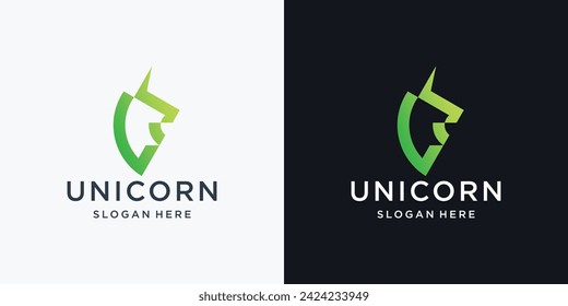 Creative Minimalist Unicorn logo design inspiration with gradient color branding.