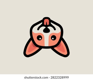 A creative and minimalist vector logo design featuring a cute puppy head shown upside down with its tongue sticking out, isolated on a light background.