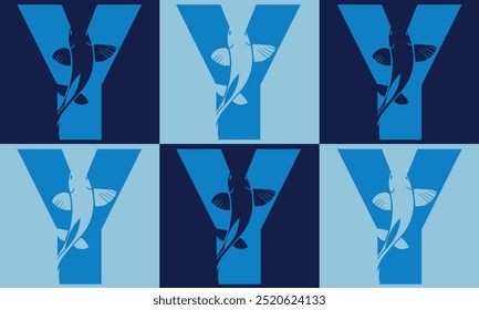 Creative minimalist Y Icon Fish Logo with colorful Icon Vector Design Illustration.