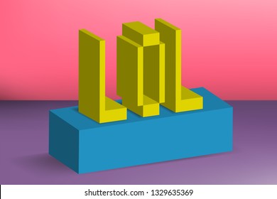 Creative minimalistic banner, background and cover. LOL. Sign, slang, sticker, lettering. Social media, blogging, web. 8-Bit, 3d pixel, Lego style. Trendy and aesthetics graphics. Eps10 Vector.