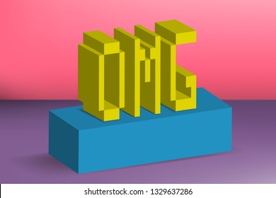 Creative minimalistic banner, background and cover. OMG. Sign, slang, sticker, lettering. Social media, blogging, web. 8-Bit, 3d pixel, Lego style. Trendy and aesthetics graphics. Eps10 Vector.