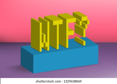 Creative minimalistic banner, background and cover. WTF. Sign, slang, sticker, lettering. Social media, blogging, web. 8-Bit, 3d pixel, Lego style. Trendy and aesthetics graphics. Eps10 Vector. 