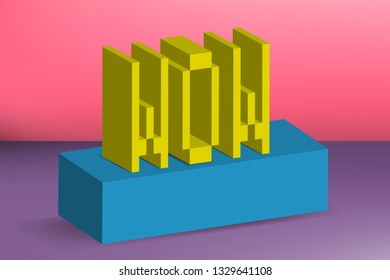 Creative minimalistic banner, background and cover. WOW. Sign, slang, sticker, lettering. Social media, blogging, web. 8-Bit, 3d pixel, Lego style. Trendy and aesthetics graphics. Eps10 Vector. 