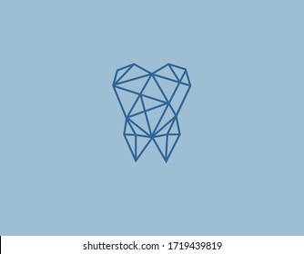 Creative minimalistic blue linear logo icon tooth for your dental clinic.