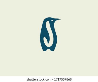 Creative minimalistic blue penguin logo icon.