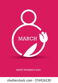 Creative minimalistic design for international women's day on the 8th of march with number 8 and tulip symbol on red background