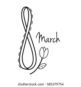 Creative minimalistic design for international women's day on the 8th of march with number 8 and tulip symbol on white background.