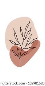Creative minimalistic hand-drawn illustrations with decorative branches, leaves and abstract color spots. For postcard, poster, brochure, cover design and social media.