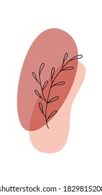 Creative minimalistic hand-drawn illustrations with decorative branches, leaves and abstract color spots. For postcard, poster, brochure, cover design and social media.
