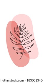 Ilustraciones minimalistas creativas dibujadas a mano con ramas decorativas, hojas y manchas de color abstractas. Para postales, afiches, folletos, diseño de portadas y medios sociales.