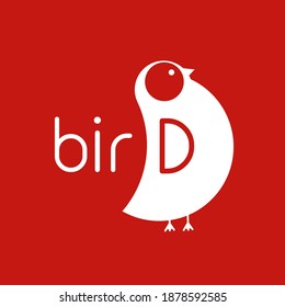 Creative and minimalistic logo of white bird on the red background with wordplay.