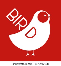 Creative and minimalistic logo of white bird on the red background with wordplay.