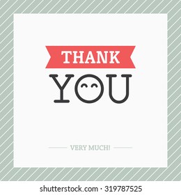 Creative minimalistic Thank You card with O like abstract face with cute happy eyes