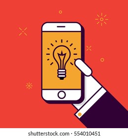 Creative Mobile App Idea Illustration in Flat Linear Vector Style