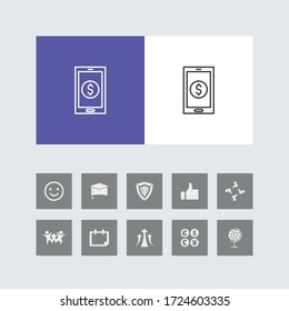 Creative mobile banking Line Icon with Bonus Icons. 