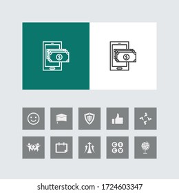 Creative mobile banking Line Icon with Bonus Icons. 