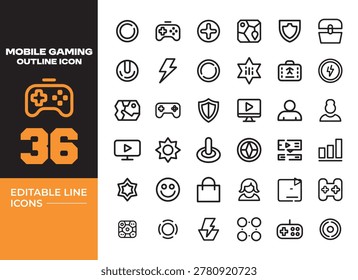 Creative mobile gaming outline icons designed for gaming applications esports platforms mobile interfaces and online entertainment branding